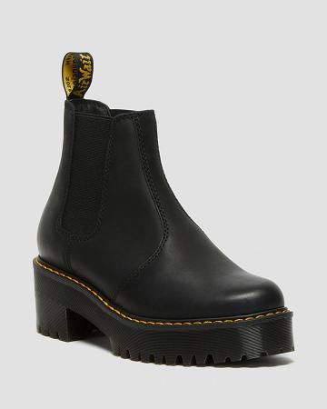 Dr Martens Rometty Wyoming Læder Platform Ankelstøvler Dame Sort | DK 67BEX